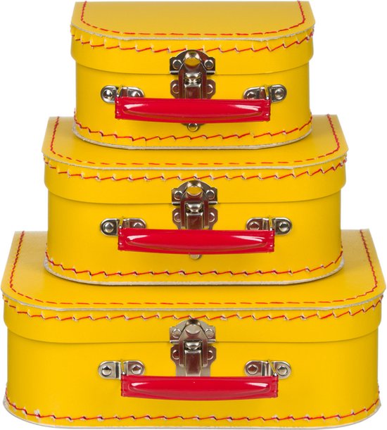 Kofferset - 3delig - 16-20-25 cm - Geel met handvat rood