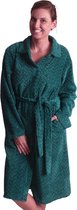 Badjas met knopen – dames badjas fleece – met knoopsluiting – zacht & warm - petrol - maat S