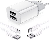 12W USB Power Adapter met 2x USB naar USB-C Oplader Kabel - 1 Meter - Geschikt voor A54,A53,A52,J7,J6,J5,A72,A73,A74,A13,A14,A25,A24,A23