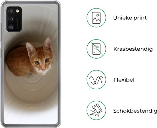 Coque Samsung Galaxy A41 - Chat - Prullenbak - Wit - Coque de téléphone en Siliconen