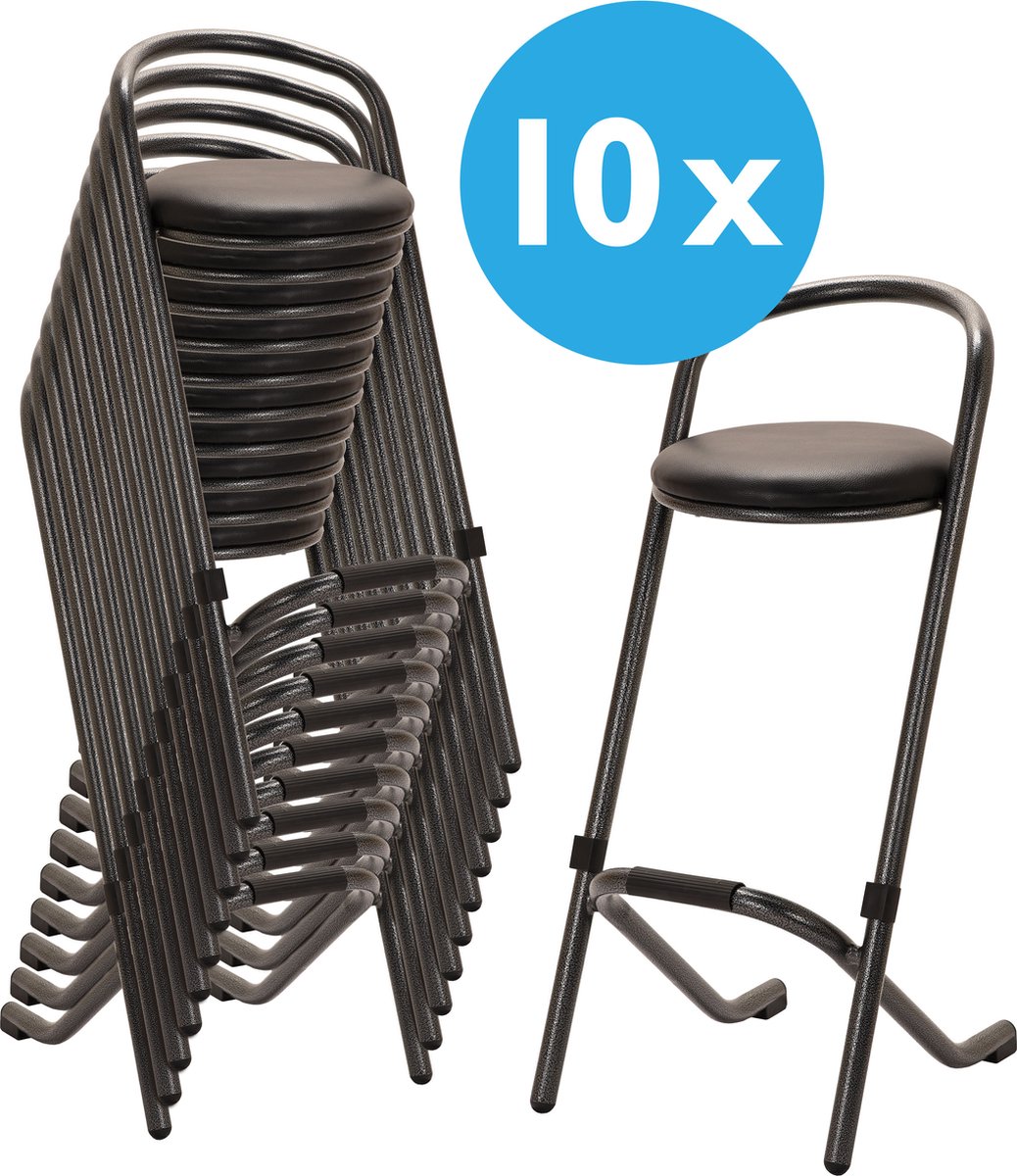 Actiepakket | Barkruk Trendy | Stapelbaar | Hamerslag/zwart | Set van 10