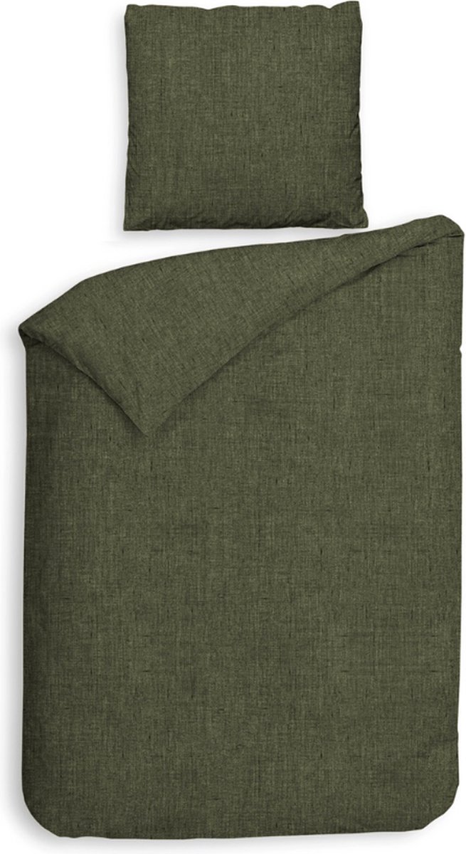 Premium luxe flanel dekbedovertrek uni Washed groen | eenpersoons (140x200/220) | warm en hoogwaardig | ideaal tegen de kou | inclusief 2 kussenslopen