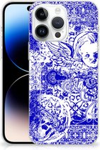 Back Case TPU Siliconen Hoesje Geschikt voor iPhone 14 Pro Max Smartphone hoesje Angel Skull Blue