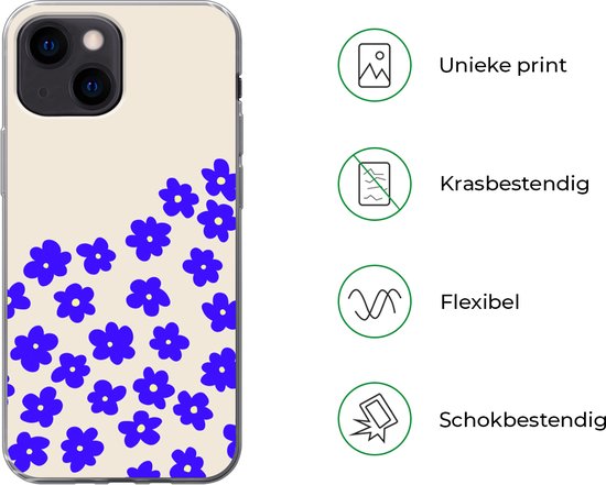 Coque iPhone 13 mini - Bloem - Blauw - Motifs - Siliconen
