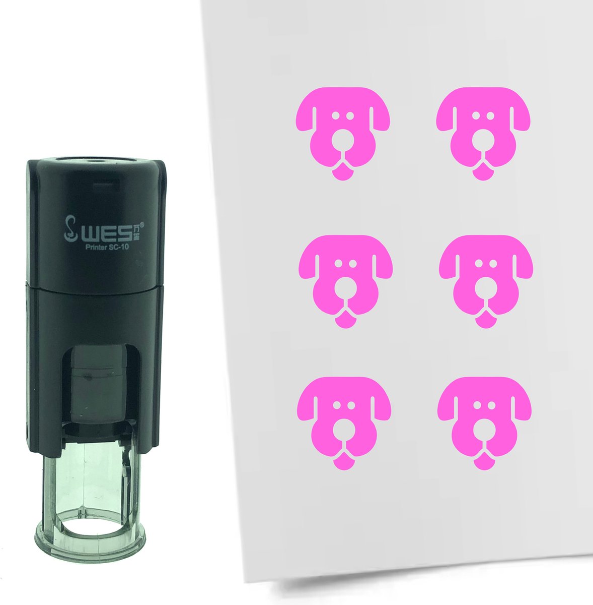 CombiCraft Stempel Hond 10mm rond - roze inkt