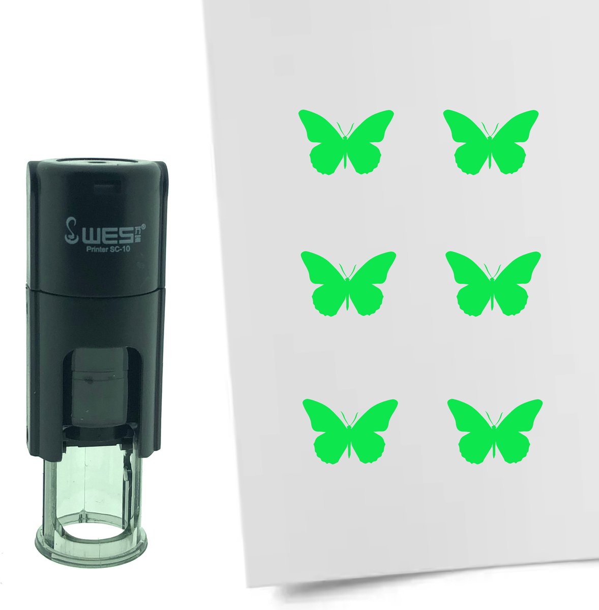 CombiCraft Stempel Vlinder 10mm rond - blauwe inkt