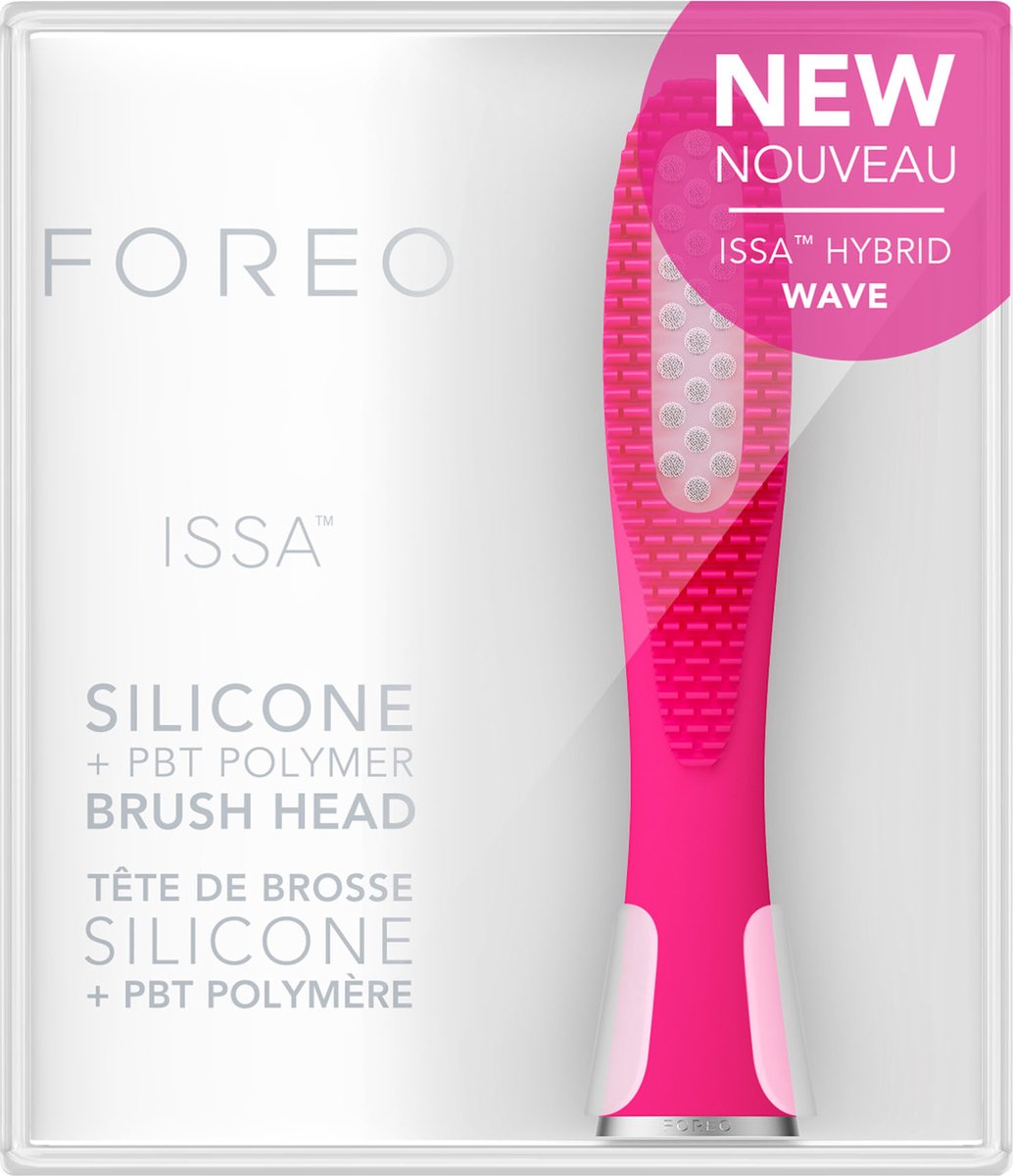 FOREO ISSA Hybrid Wave Borstelkop Fuchsia, Siliconen & PBT Polymeer Borstelharen, 6 Maanden Bruikbaar, Vervangbaar
