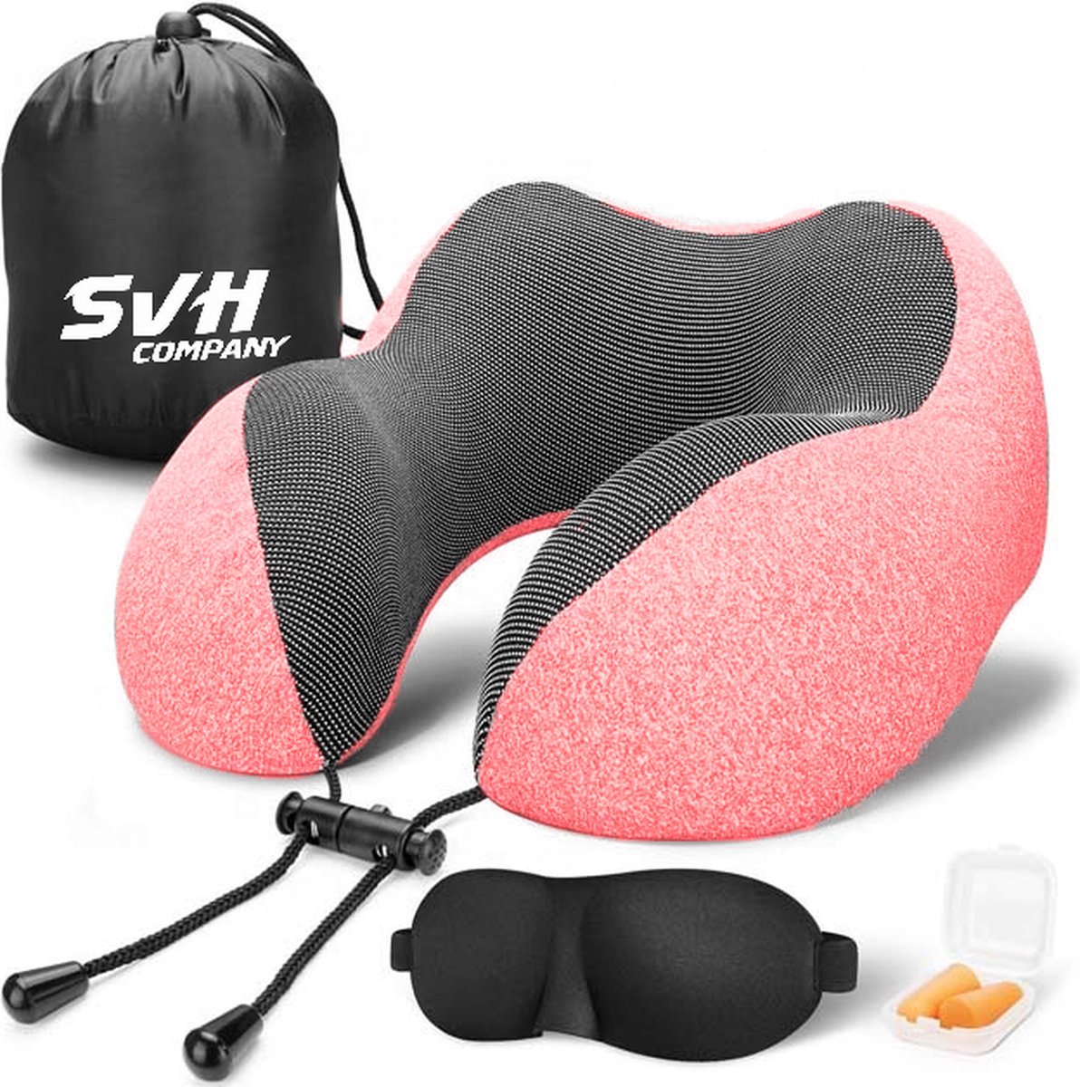Bol.com SVH Company Nekkussen - Ergonomisch Memory Foam Reiskussen - Inclusief Accessoires - Roze aanbieding