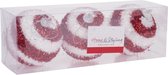 Home & Styling Boules de Noël - 3 pcs - rouge / blanc - décorées - synthétiques - 8 cm