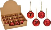 G. Wurm Kerstballen - 12 stuks - rood - luxe gedecoreerd - glas - 6 cm