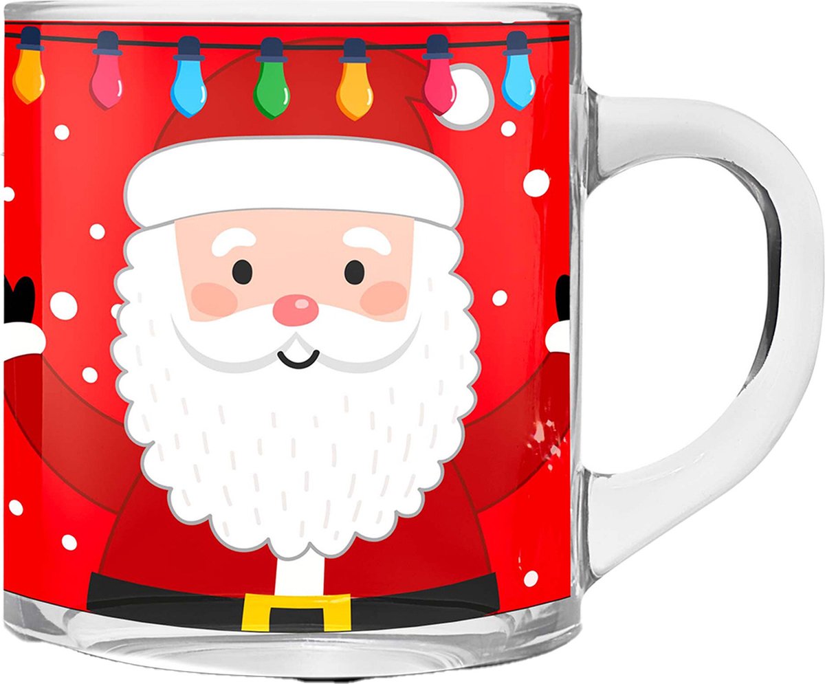 Kerst mok - glas - 300 ml - met kerstman - 11 cm - kerstbekers