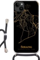 Cordon téléphonique - Chaîne téléphonique - Convient pour Apple iPhone 14 Plus - Étui bandoulière - Seraing - Carte - Or - Siliconen - Bandoulière - Étui téléphone avec cordon