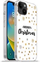 Geschikt voorApple Iphone 14 Plus - Soft case hoesje - Merry Christmas - Kerst - Goud - Quotes - Spreuken - Siliconen Telefoonhoesje