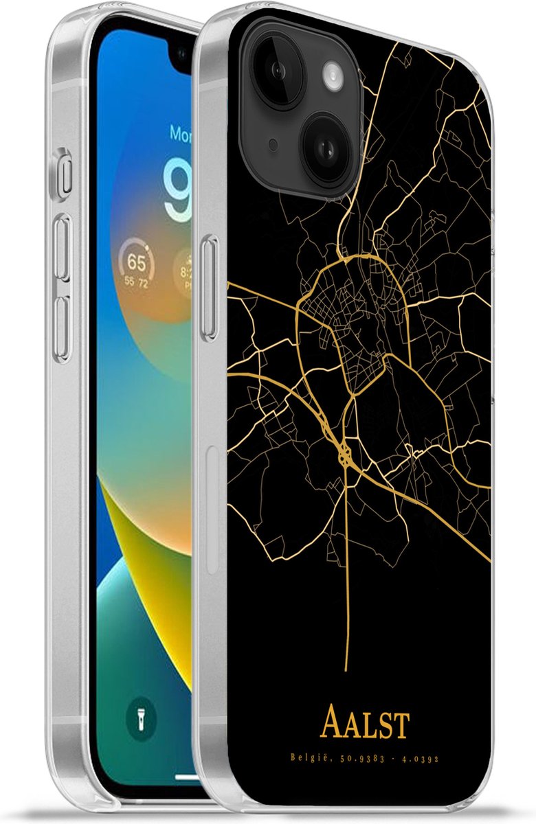 Telefoonhoesje Geschikt voor Apple Iphone 14 Plus hoesje - Aalst - Kaart - Gold - Siliconen Telefoonhoesje Telefoonhoesje