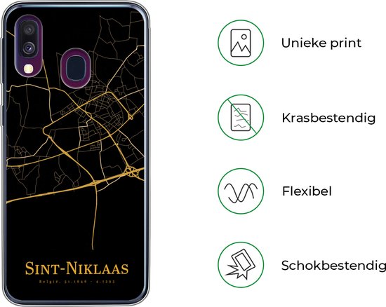 Coque Samsung Galaxy A40 - Saint-Nicolas - Carte - Or - Coque de téléphone en Siliconen
