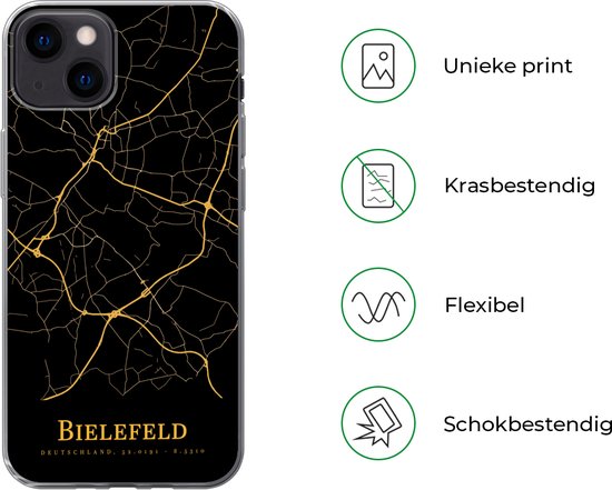 Coque iPhone 13 - Bielefeld - Carte - Or - Coque en Siliconen téléphone