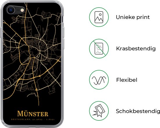 Coque pour iPhone SE 2020 - Münster - Carte - Or - Coque de téléphone en Siliconen