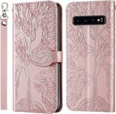 Voor Samsung Galaxy S10 Plus Life of Tree Embossing Pattern Horizontale Flip lederen hoes met houder & kaartsleuf & portemonnee & fotolijst & lanyard (Rose Gold)