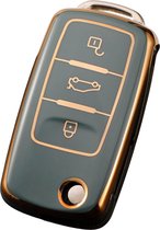 Zachte TPU Sleutelcover - Blauw & Goud Metallic - Sleutelhoesje Geschikt voor Volkswagen Golf / Polo / Tiguan / Up / Passat / Seat Leon / Skoda Citigo - Sleutel Hoesje Cover - Auto Accessoires