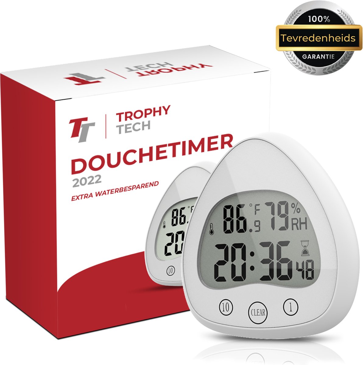 Trophy tech® Douchetimer Hygrometer - Douchewekker Waterbesparend - Douche Klok - BadkamerKlok Waterdicht - Luchtvochtigheidsmeter & Douche klok