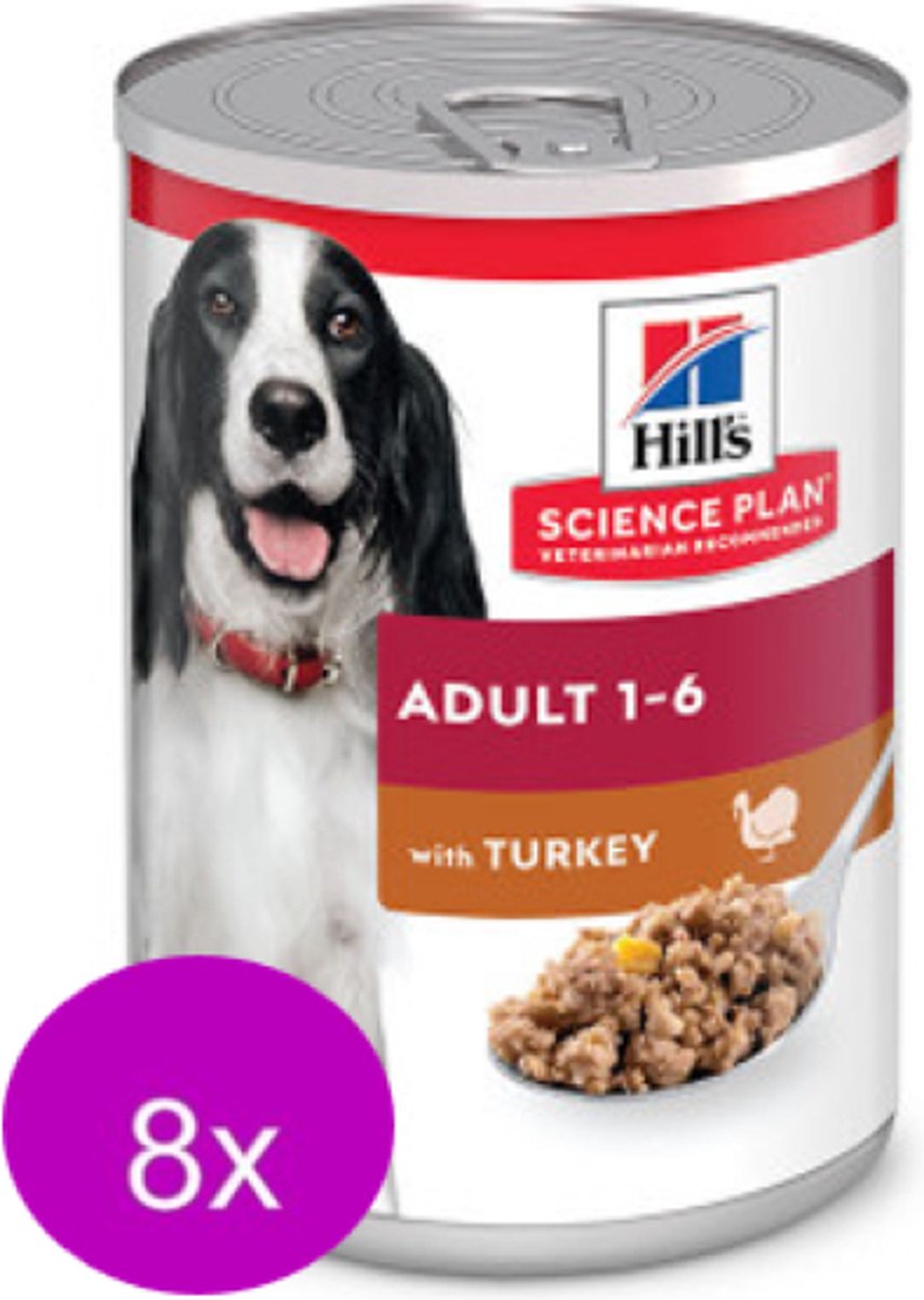 8x Hill's - Science Plan adult Kalkoen in blik - Hondenvoer - 370g