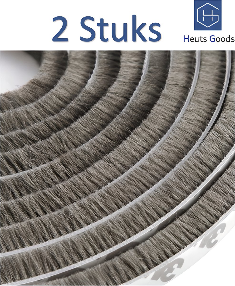 Heuts Goods | 2 Tochtstrips voor Deuren | Tochtstrips | Duurzaam | Tochtband | Tochtstopper | Raam en Deur | Tochtborstel | Deurborstel Zelfklevend | Grijs | 5m*9mm*5mm L*B*H | 2 STUKS