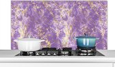 Spatscherm keuken 120x60 cm - Kookplaat achterwand Marmer - Luxe - Paars - Goud - Patronen - Muurbeschermer - Spatwand fornuis - Hoogwaardig aluminium