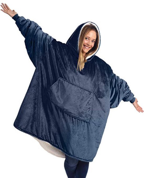 Oversized hoodie –Super zachte en warme deken met mouwen en capuchon -One Size-marineblauw