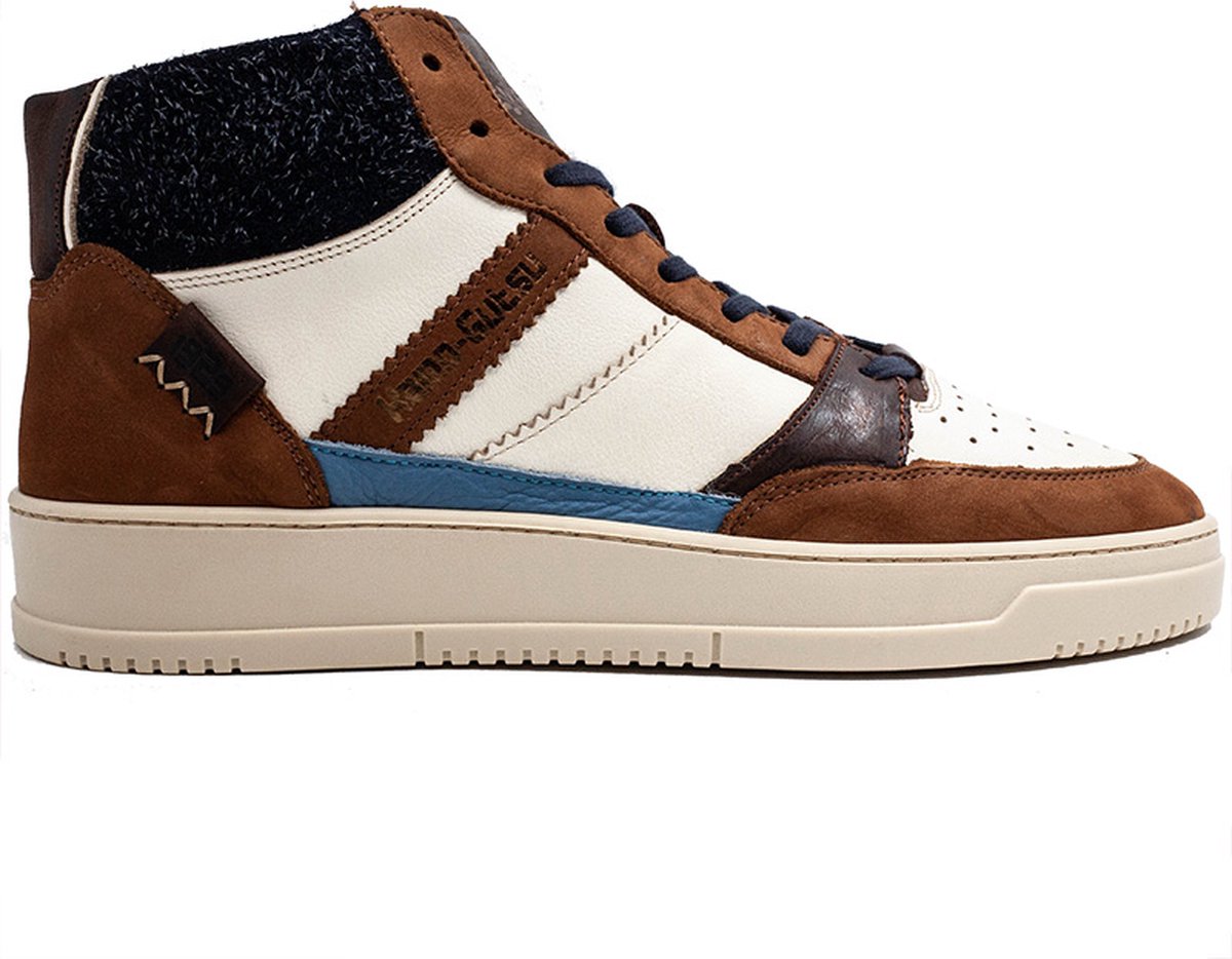 Kamo Gutsu - Hoge Sneaker met Dikke Zool mt 45 - Caramel + Bianco - Retro Sneakers - Handgemaakt in Italië - Topkwaliteit Leer