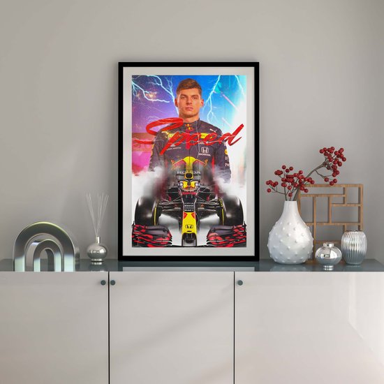 Poster op Hoge kwaliteit pvc - 50x70cm (zonder frame) - Wall Art - Wanddecoratie -  Max Verstappen art - Ferrari wallpaper