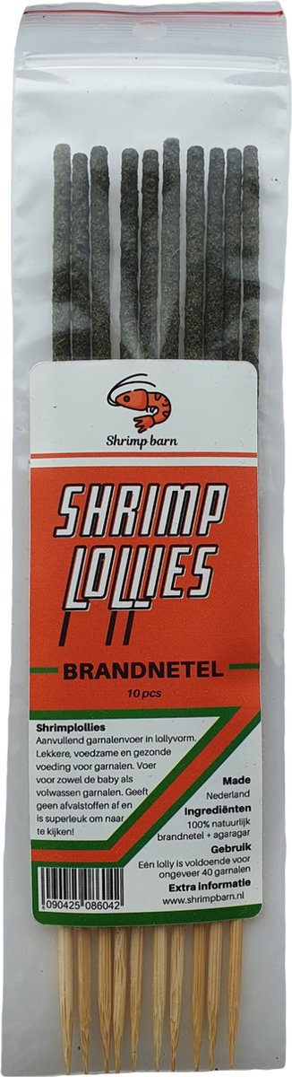 Shrimp barn - Shrimplollies (garnalen lolly) - Brandnetel - Garnalen voer - Aquarium - 10 stuks