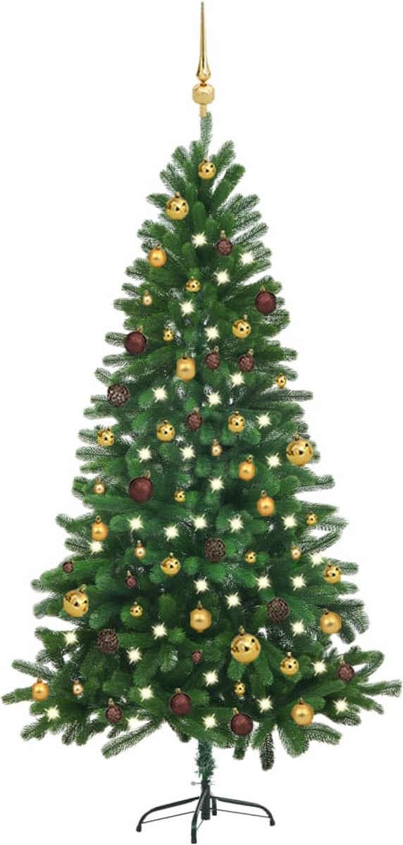 Prolenta Premium - Kunstkerstboom met LED's en kerstballen 180 cm groen