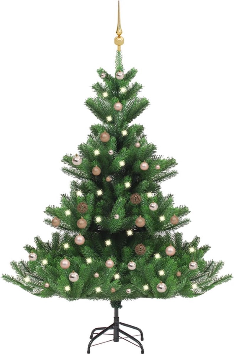 Prolenta Premium - Kunstkerstboom Nordmann met LED's en kerstballen 180 cm groen
