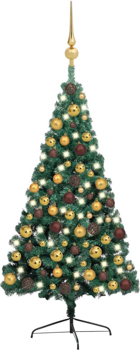 Prolenta Premium - Kunstkerstboom met LED's en kerstballen half 150 cm groen
