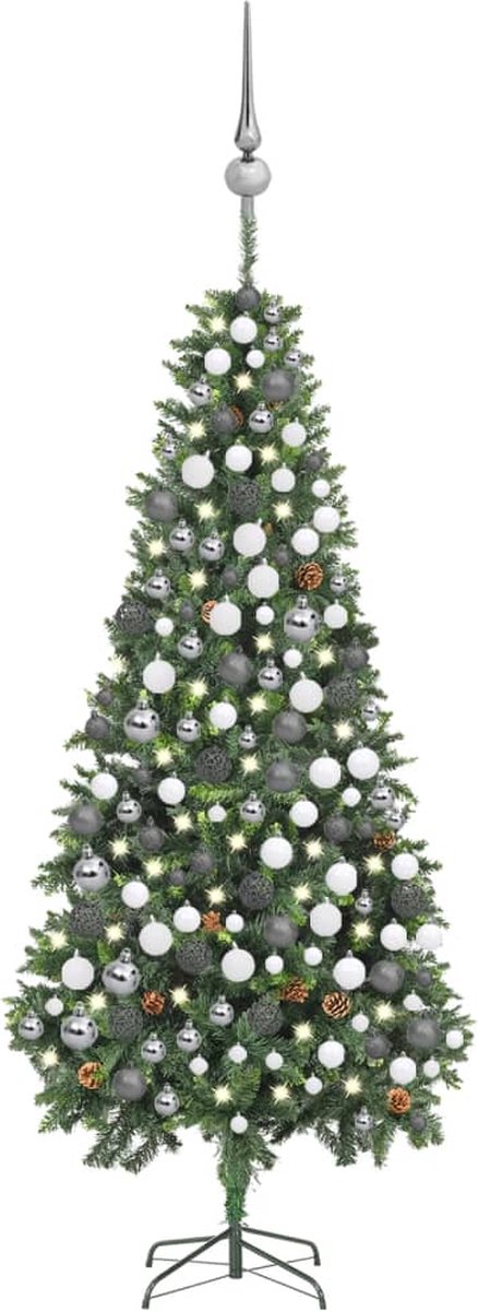 Prolenta Premium - Kunstkerstboom met LED's, kerstballen en dennenappels 210 cm