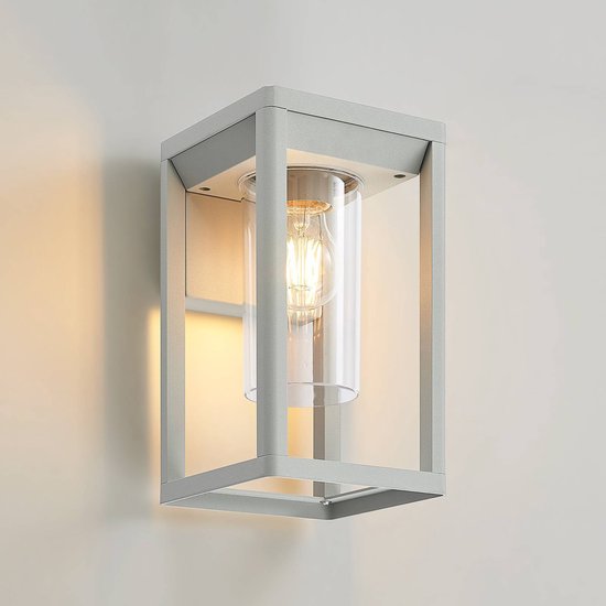 Lindby - Wandlamp buiten - 1licht - aluminium, kunststof - H: 27 cm - E27 - zilvergrijs