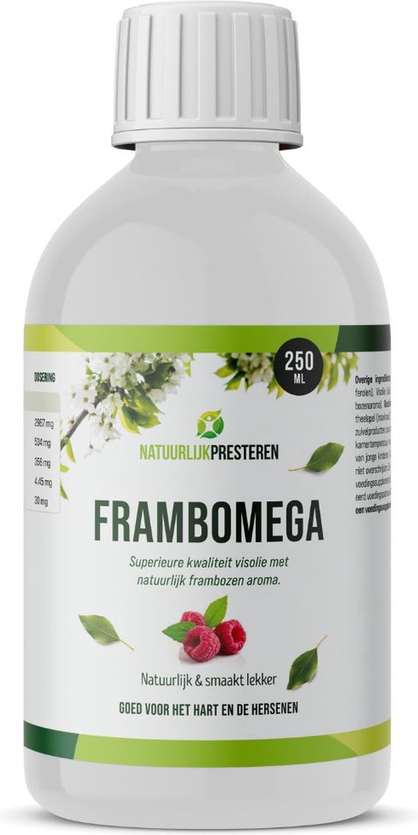Goedkoopste Frambomega - Vloeibare Visolie - Natuurlijke Omega-3 vetten - Smaak Framboos - 250 ml - 90 dagen