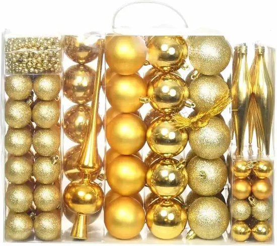 112 delige Kerstboom versiering – Goud – Kerstballen / Ballen / Lint / Piek – Kerstmis decoratie boom