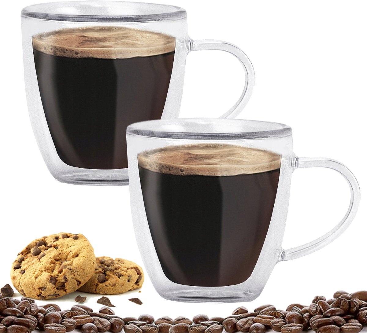 Bol.com Luxe Espresso Kopjes - Dubbelwandige Koffieglazen - Ristretto Kopjes - 80 ML - Set Van 2 aanbieding