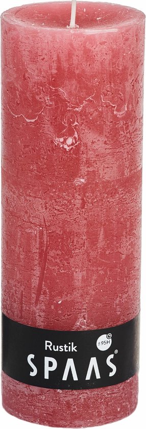 SPAAS - Rustieke geurloze Cilinderkaars hoogte 19cm, ± 95 uur - Oudroze - Cilinderkaars