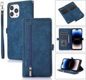 Mobigear Telefoonhoesje geschikt voor Apple iPhone 14 Pro Max Hoesje | Mobigear Zipper Bookcase Portemonnee | Pasjeshouder voor 3 Pasjes | Telefoonhoesje voor Pinpas / OV Kaart / Rijbewijs - Blauw