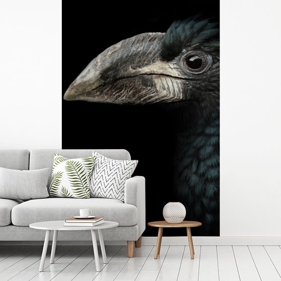 Behang - Fotobehang Vogel - Portret - Neushoornvogel - Zwart - Dieren - Breedte 160 cm x hoogte 240 cm
