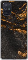 Geschikt voor Samsung Galaxy A51 hoesje - Marmer print - Kalk - Zwart - Goud - Marmer printlook - Luxe - Siliconen Telefoonhoesje