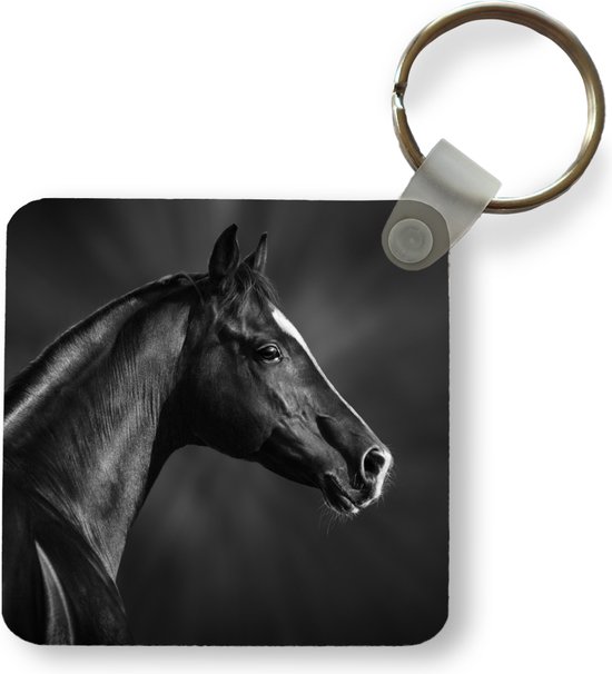 Sleutelhanger - Uitdeelcadeautjes - Paard - Dieren - Zwart - Wit - Portret - Plastic