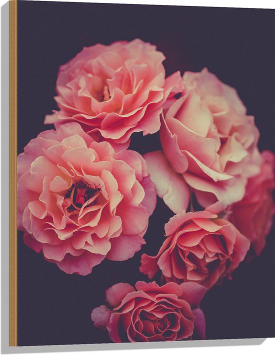 WallClassics - Hout - Grote Roze Bloemen - 60x80 cm - 12 mm dik - Foto op Hout (Met Ophangsysteem)