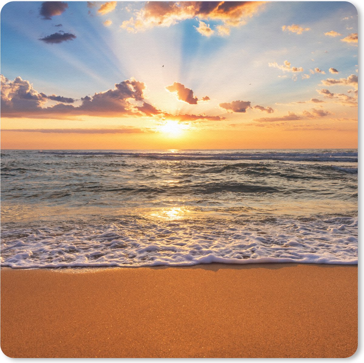 Muismat 30x30 cm - Mousepad Strand - Zonsondergang - Zee - Wolken - Horizon - Muismatten