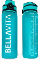 BELLAVITA ® Drinkfles - XL - 28,7cm - Turquoise - Cyaan - Waterfles - Drinkfles volwassenen - Drinkfles kinderen - Drinkfles 1 liter - Fles - 1 liter - 1000ml - Tritan - Fruitfilter- BPA-vrij - 100% lekvrij