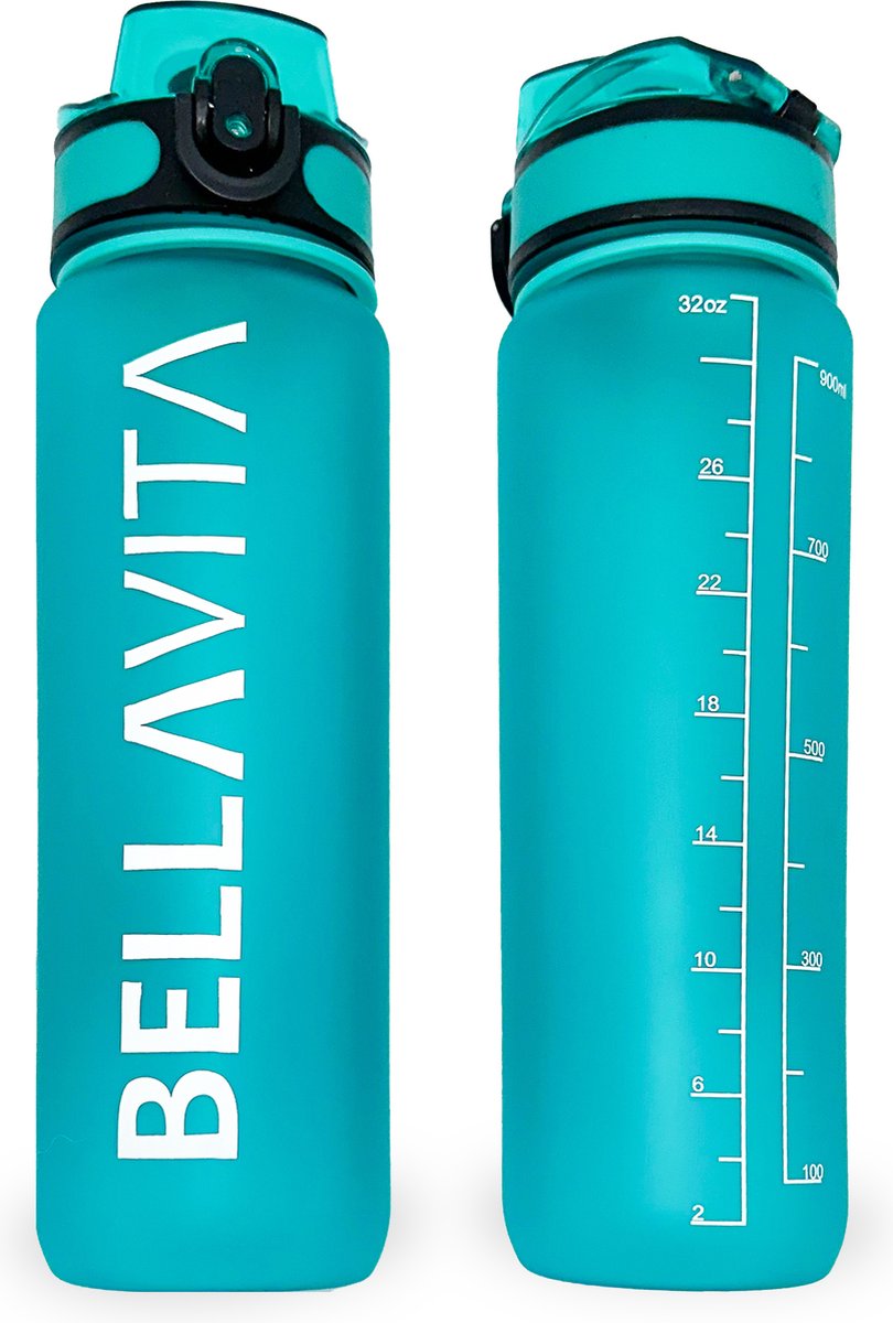 BELLAVITA Drinkfles - Turquoise - Cyaan - Waterfles - Drinkfles volwassenen - Drinkfles kinderen - Drinkfles 1 liter - Fles - 1 liter - 1000ml - Tritan - Fruitfilter- BPA-vrij - 100% lekvrij