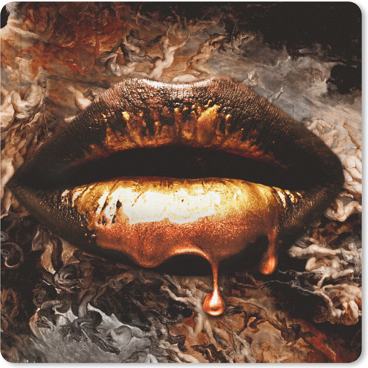 Muismat Klein - Goud - Lippen - Kunst - Goud - Luxe - Abstract - 20x20 cm