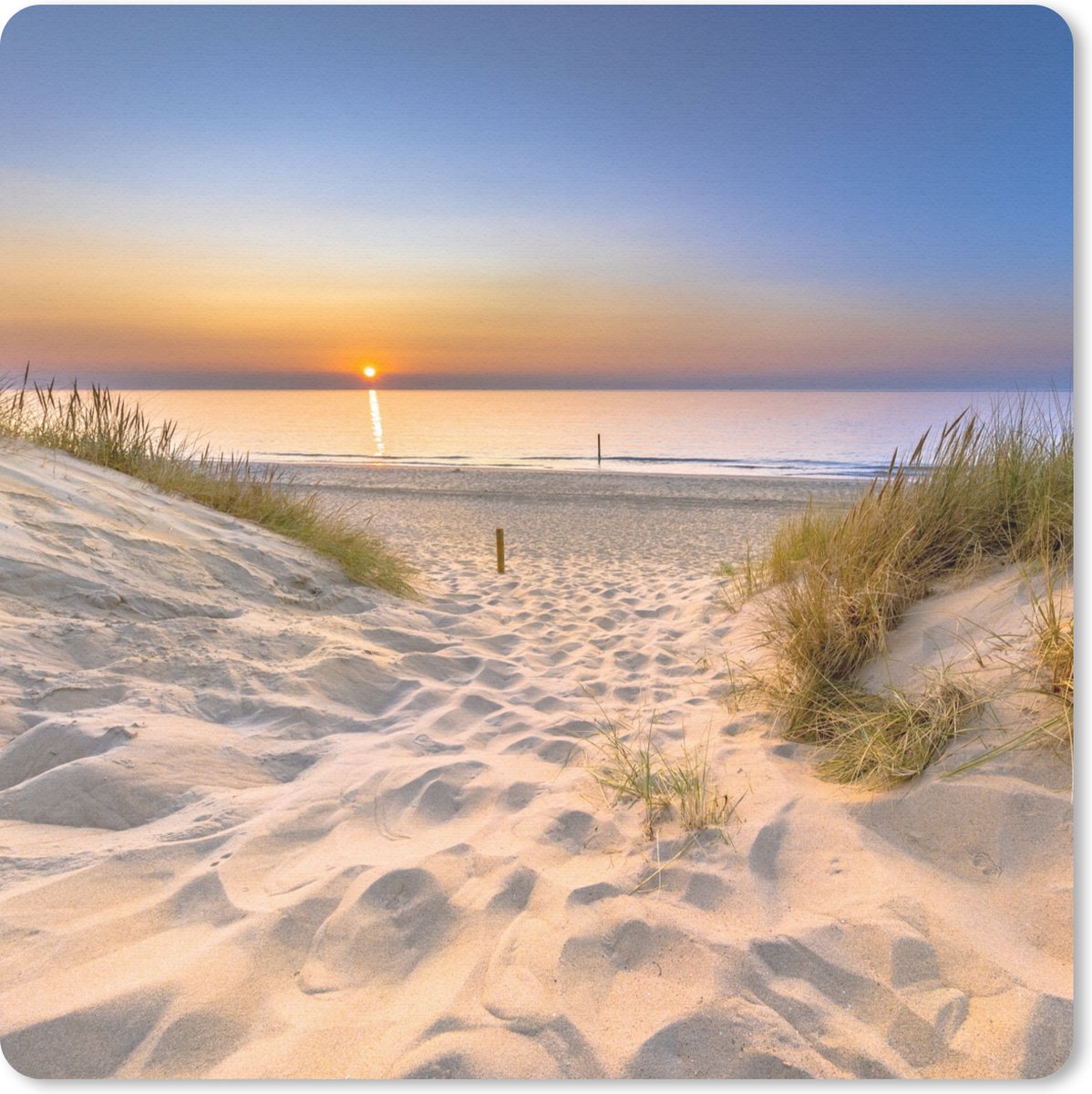Muismat 20x20 cm - Mousepad Duin - Zonsondergang - Horizon - Strand - Gras - Muismatten